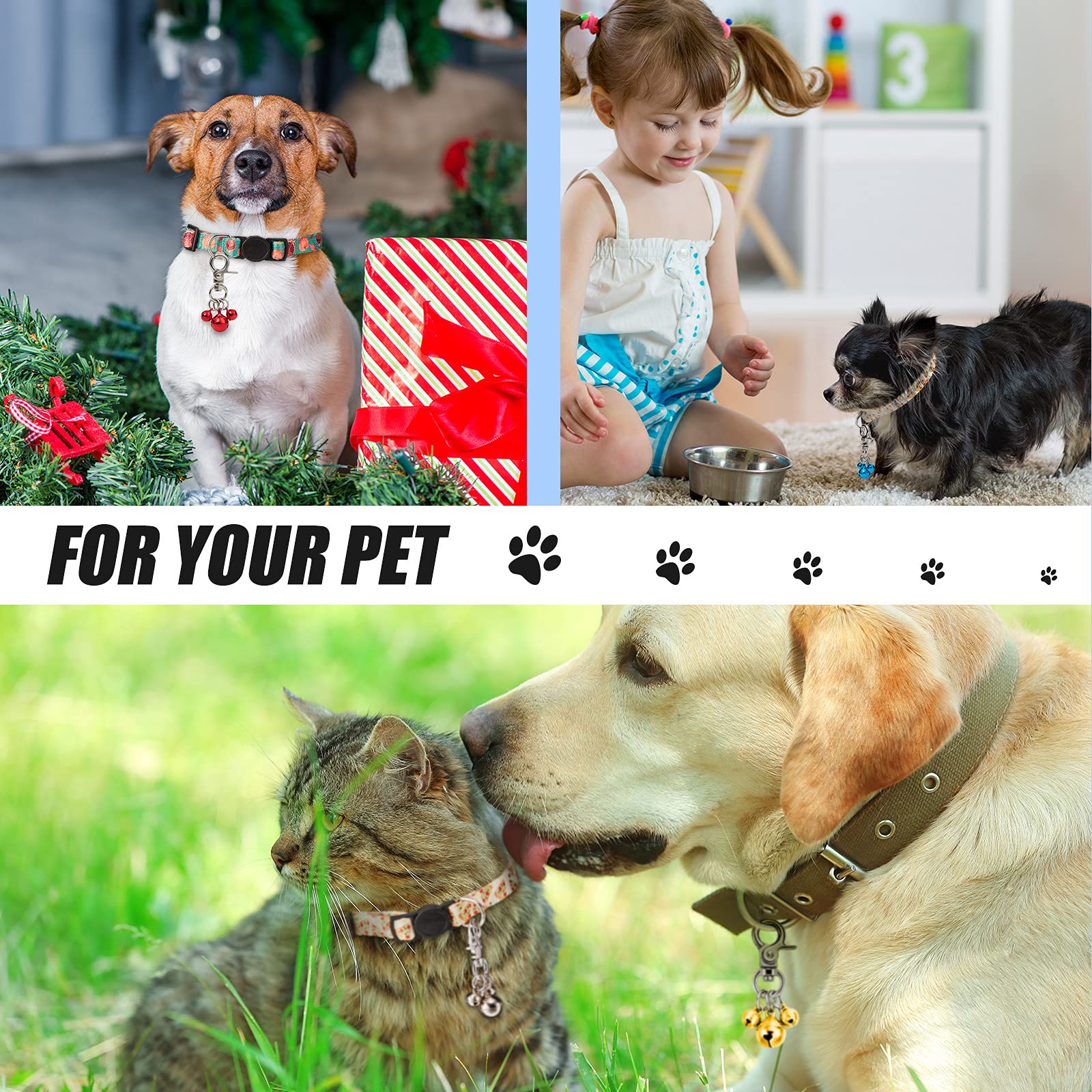 Qpets® 4 Pieces Pet Bells for Collars Loud Dog Bells Key Rings Dog Bell Collar Charm Dog Triple Bell Pendant for Dogs Cat Collar Decoration and Training Qpets® 4 Pieces Pet Bells for Collars Loud Dog Bells Key Rings Dog Bell Collar Charm Dog Triple Bell Pendant for Dogs Cat Collar Decoration and Training